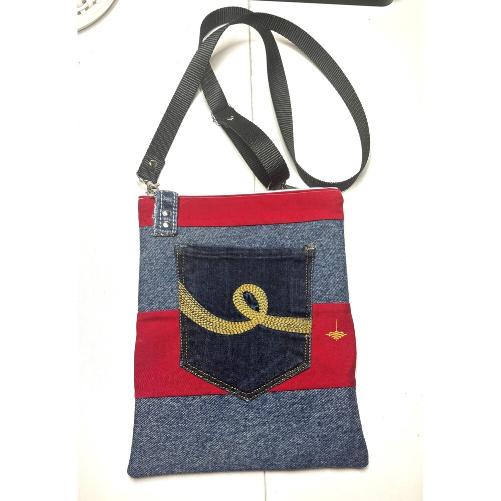 Handmade Upcycled Denim Crossbody Bag With Adjustable Strap